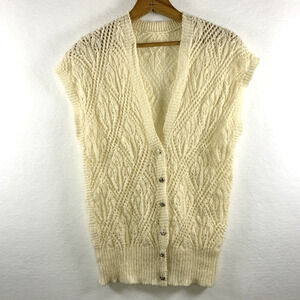 Vintage Womens Hand Knit Tulip Cable Sweater Vest Sz S Cottagecore Countryside
